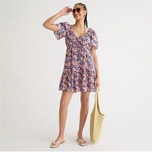 J. Crew Voile Beach Painted Block Print Floral Button Front Tiered Dress XS NWT
